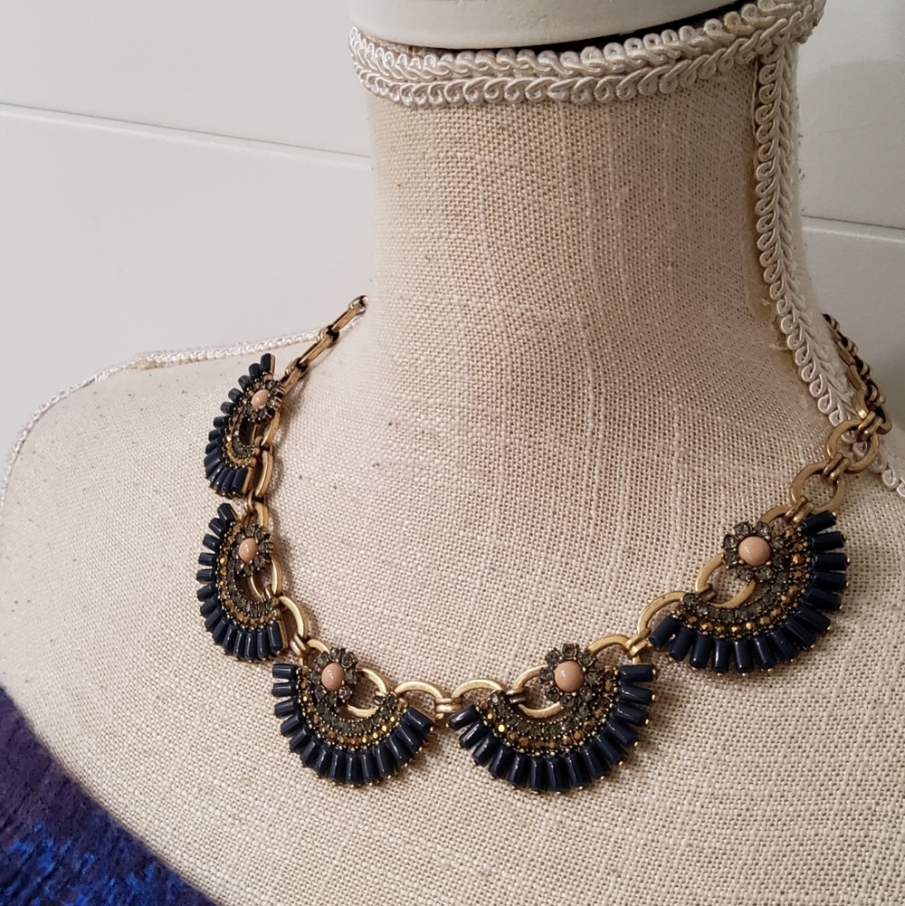 Vintage J.Crew Rhinestone Scallop Chunky Statement Necklace